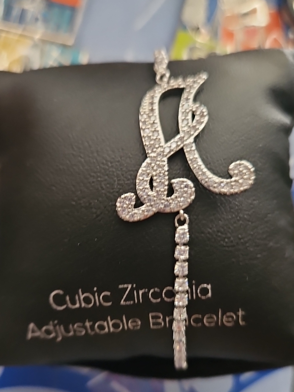 New Cubic Zirconia Initial A Pendant Bracelet Accent - Silver Tone